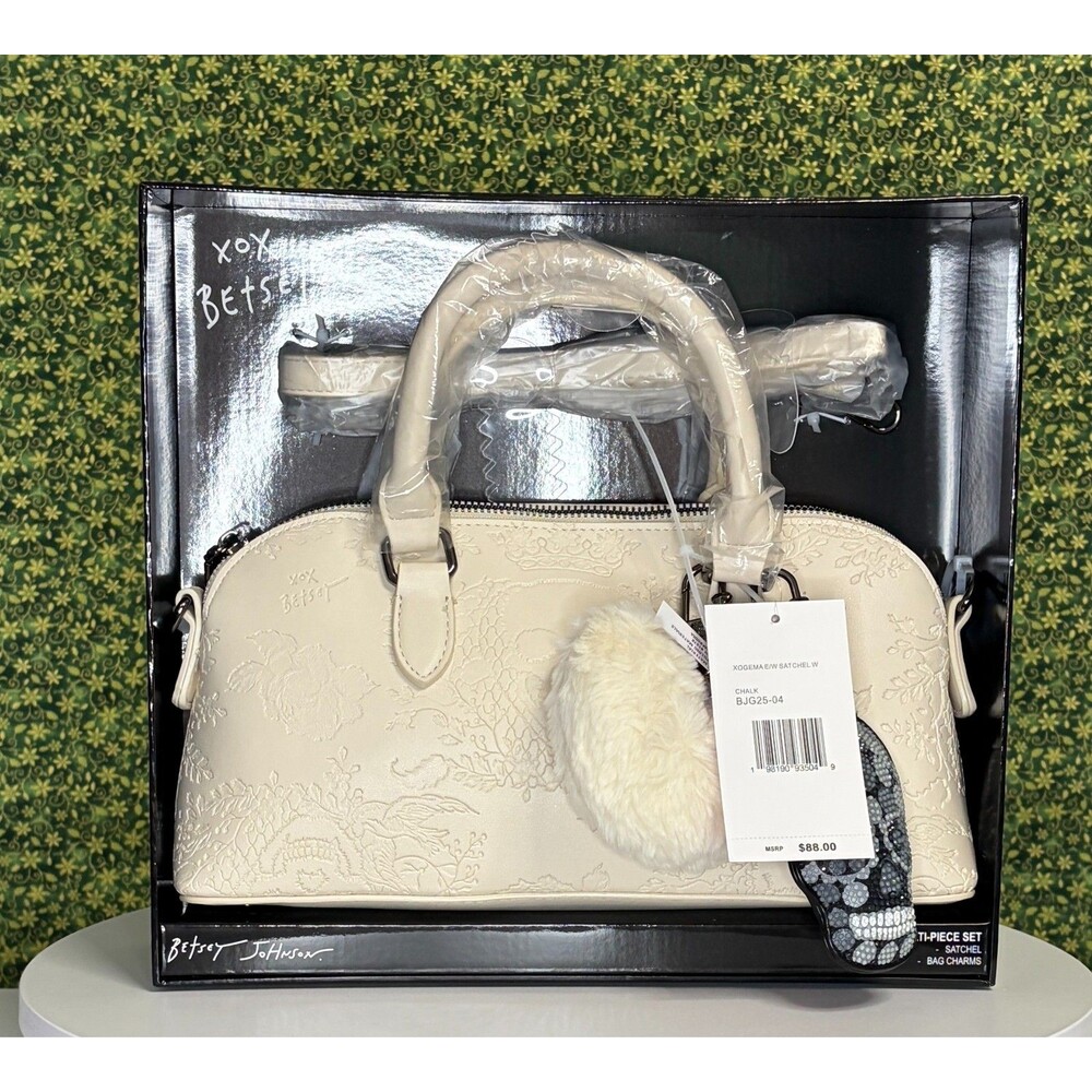 Betsey Johnson Chalk Embossed Skull Floral Satchel 3-Piece Set – XOGema Satchel - Picture 11 of 11